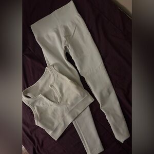 Women's Cream Ribbed Pants & Top Set